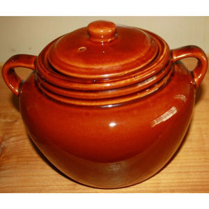 Boston Warehouse Crock Pot With Lid Brown Glaze Vintage 1992 7.5” Tall Ex. Cond.